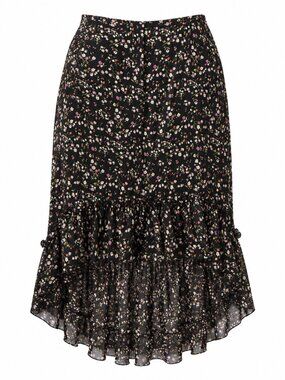 Vintage 90s Baranda Floral Ruffle Midi Skirt Est L/XL